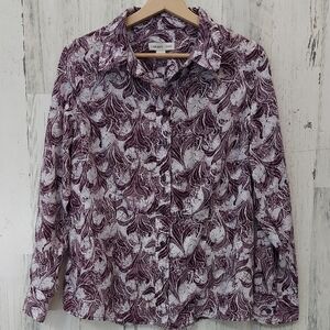 Coldwater Creek Women's Purple and White Button Down Shirt